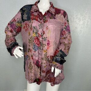 Vintage Goa Women’s Oversized ButtonUp Top Floral Lightweight Size Large
